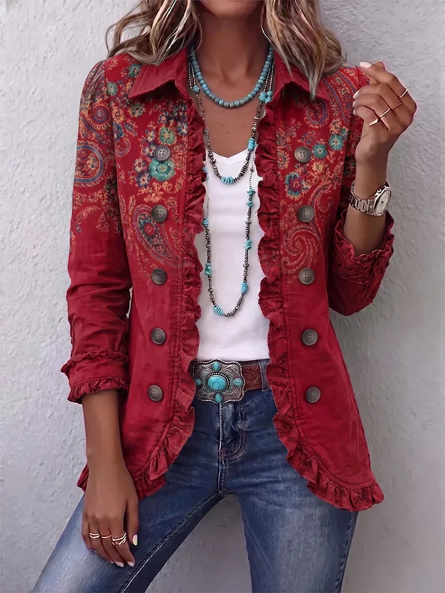 CHARLOTTE | GIACCA BOHEMIANA PAISLEY ROSSA CON VOLANT
