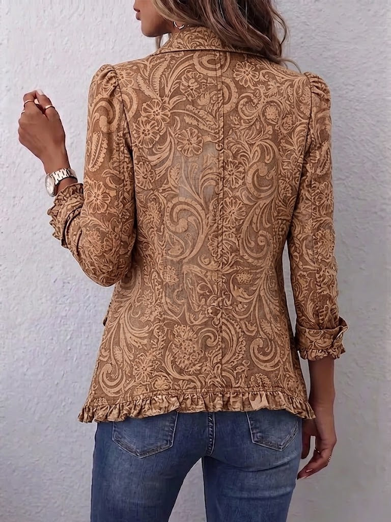 NOÉMIE | GIACCA BOHEMIANA FIORITA VINTAGE MARRONE CON VOLANT