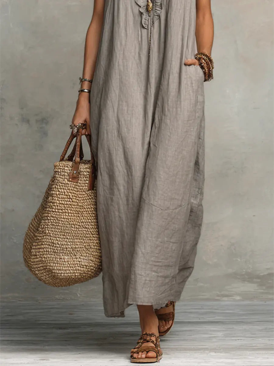 CAMELIA | VESTITO MAXI BOHÉMIEN CON SCOLLO A V