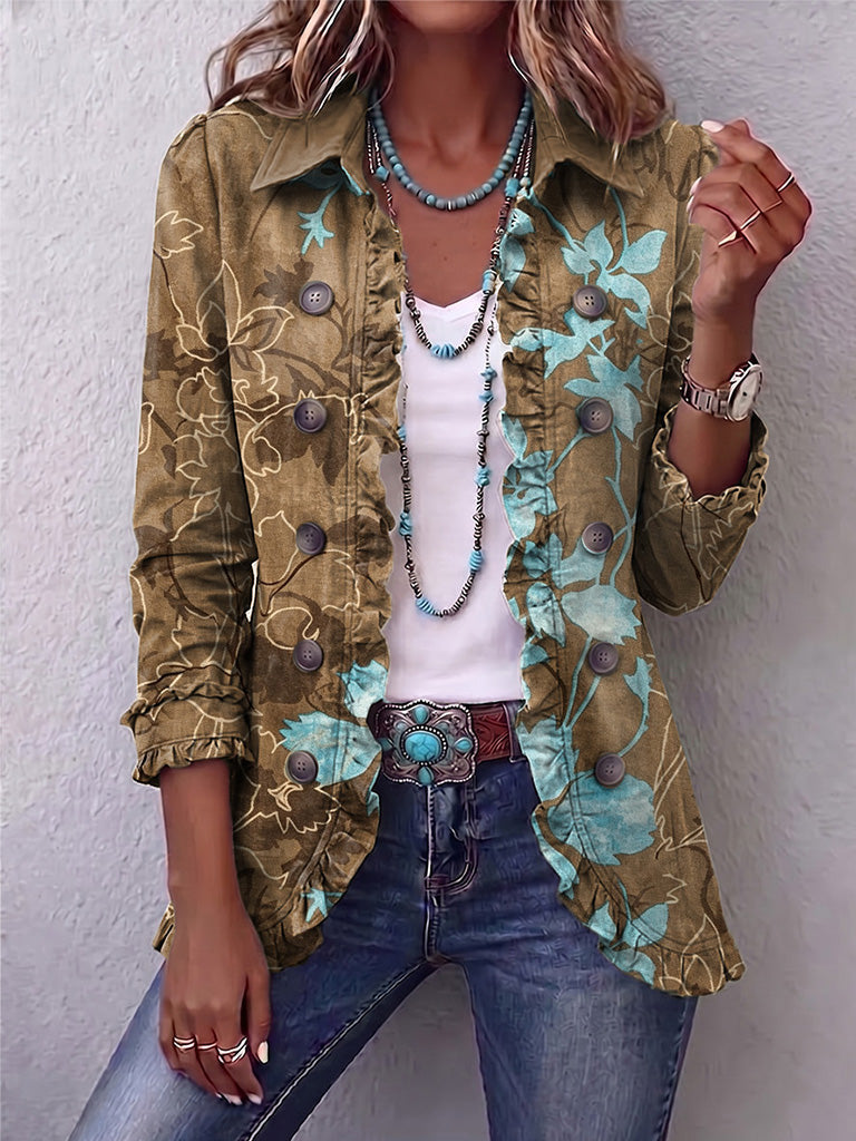 BLANCHE | GIACCA BOHEMIANA A FIORI VINTAGE CON EFFETTO DEGRADÉ E VOLANT