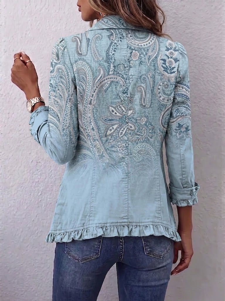 ÉMILIE | GIACCA PAISLEY VINTAGE CELESTE CON VOLANT