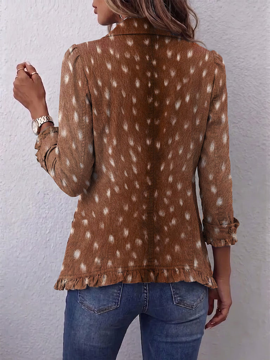 ELENA | GIACCA BOHEMIANA CON STAMPA ANIMALIER MARRONE A VOLANT