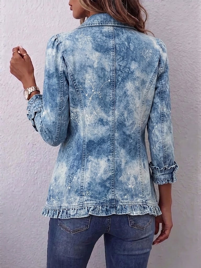 GUENIÈVRE | GIACCA BOHEMIANA BOTANICA VINTAGE BLU DEGRADATO CON VOLANT