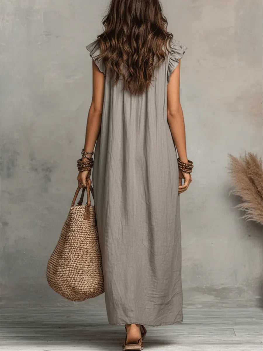 CAMELIA | VESTITO MAXI BOHÉMIEN CON SCOLLO A V