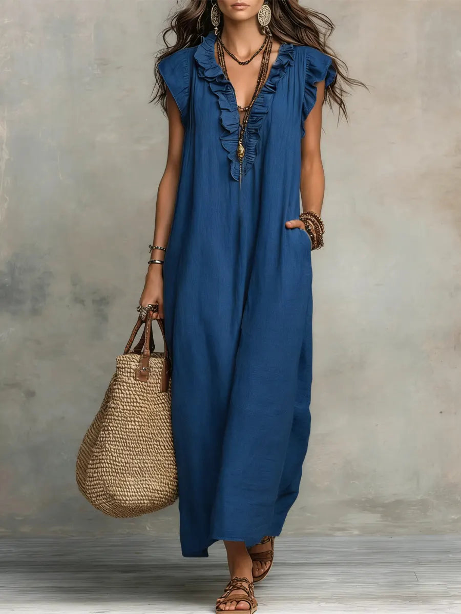 CAMELIA | VESTITO MAXI BOHÉMIEN CON SCOLLO A V