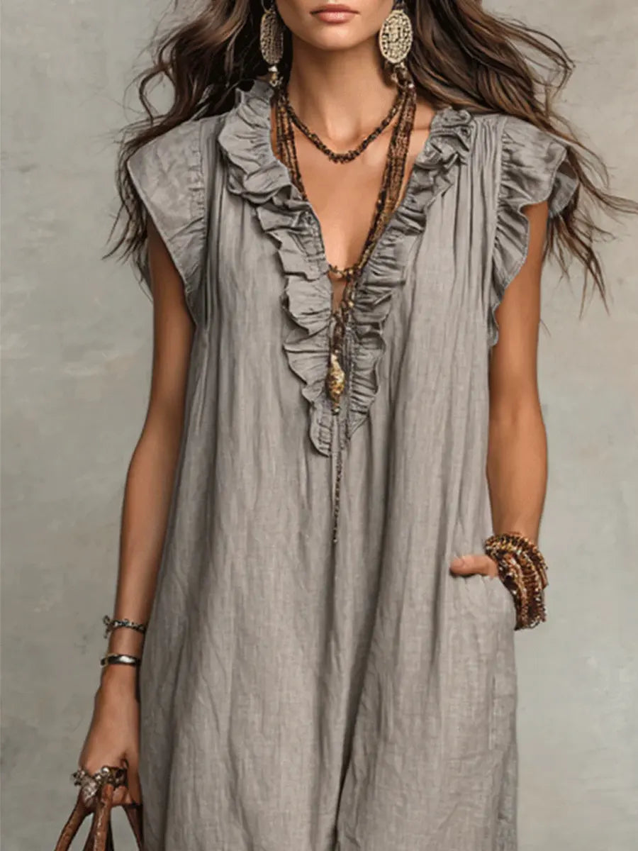 CAMELIA | VESTITO MAXI BOHÉMIEN CON SCOLLO A V