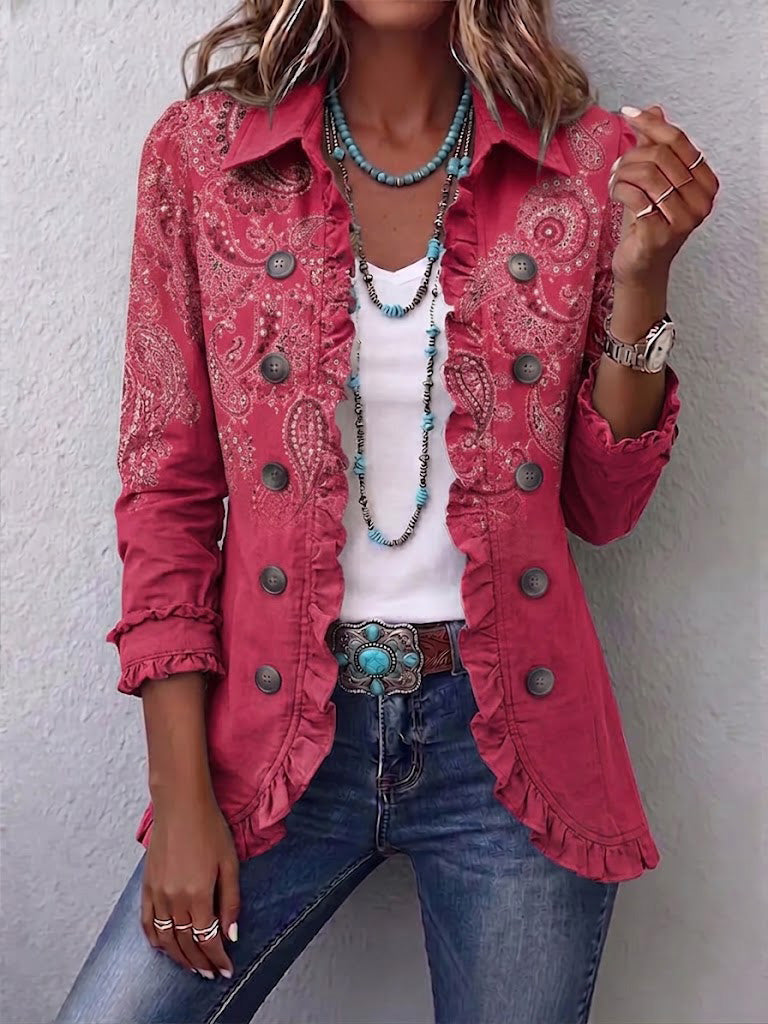 ISEULT | GIACCA PAISLEY ROSA VINTAGE ANTICO CON VOLANT