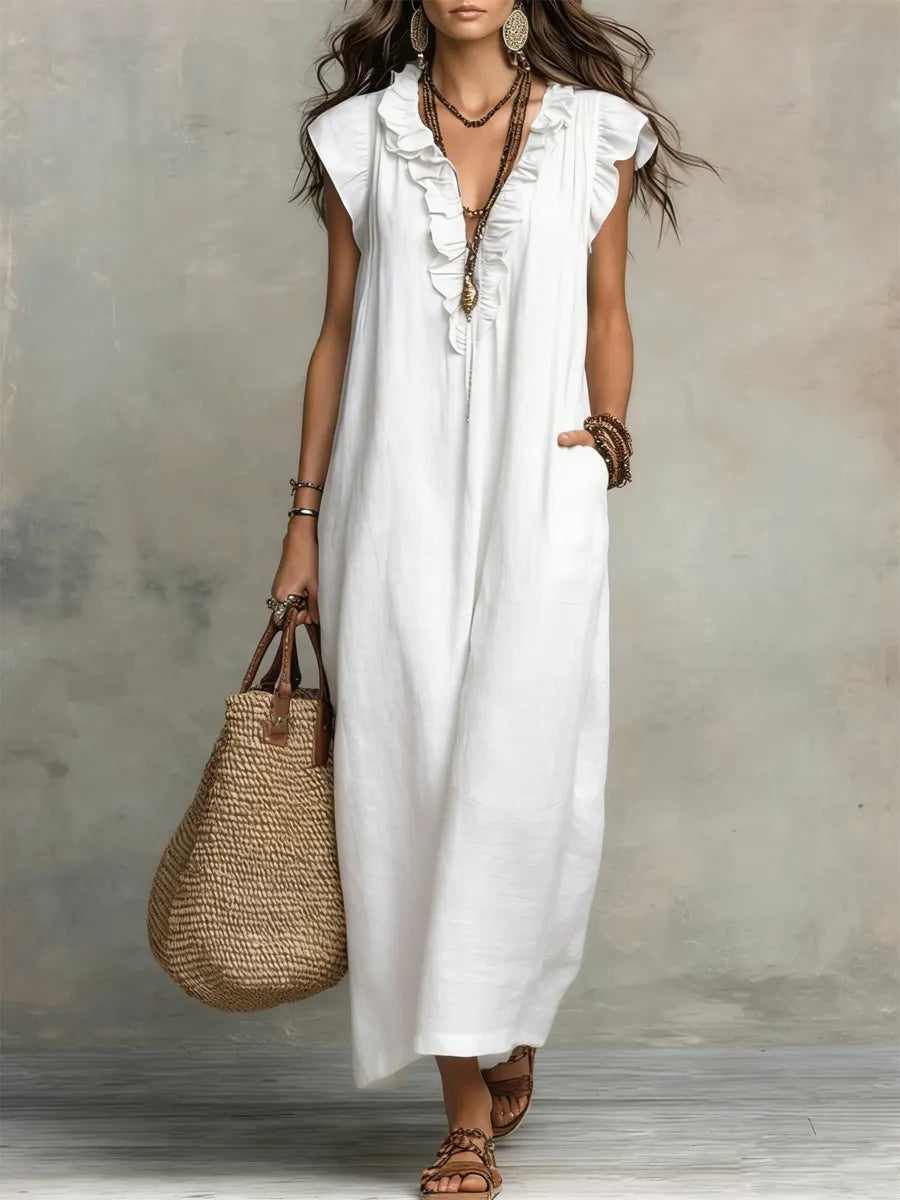 CAMELIA | VESTITO MAXI BOHÉMIEN CON SCOLLO A V