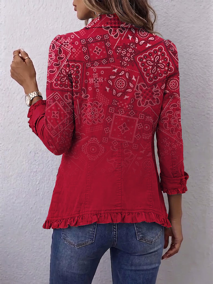 GAËLLE | GIACCA BOHEMIANA PAISLEY DEGRADÉ ROSSO CON VOLANTI