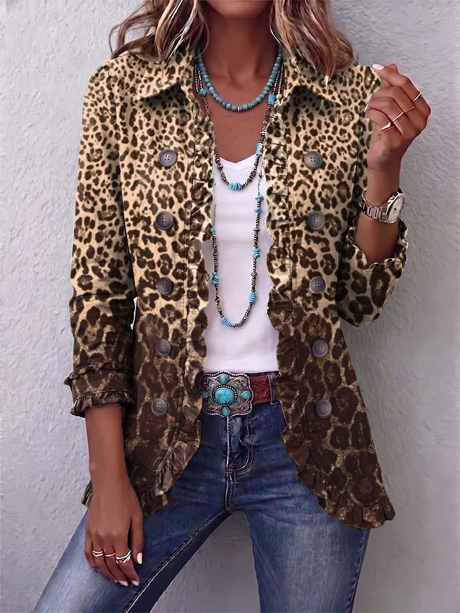 OMBELINE | GIACCA LEOPARDATA MULTICOLORE CON VOLANT