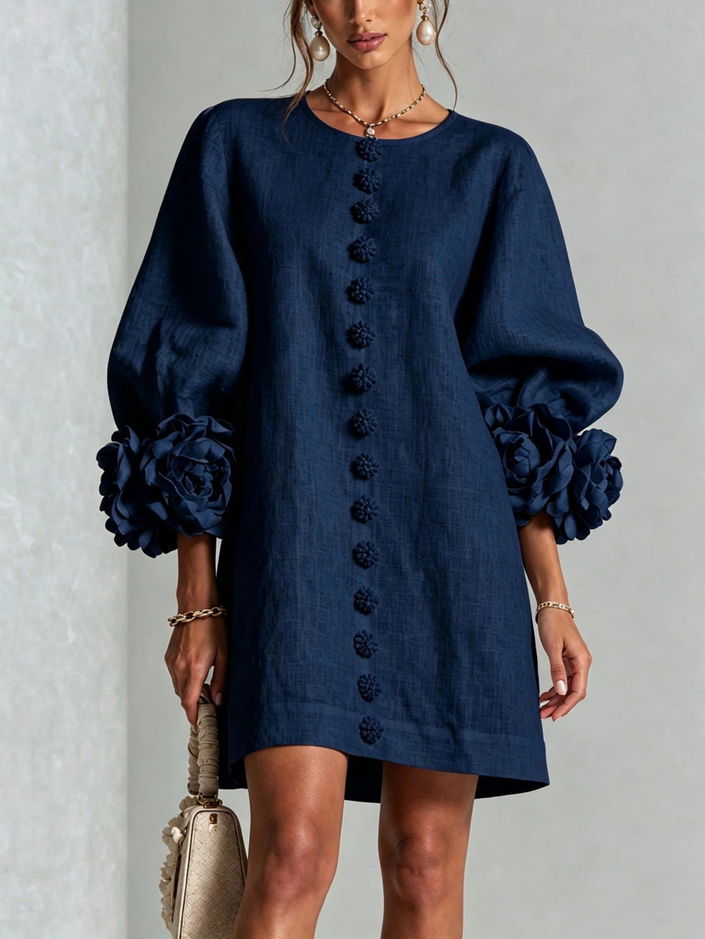 VESTITO FLOREALE CON MANICHE A PALLONCINO E GIROCOLLO