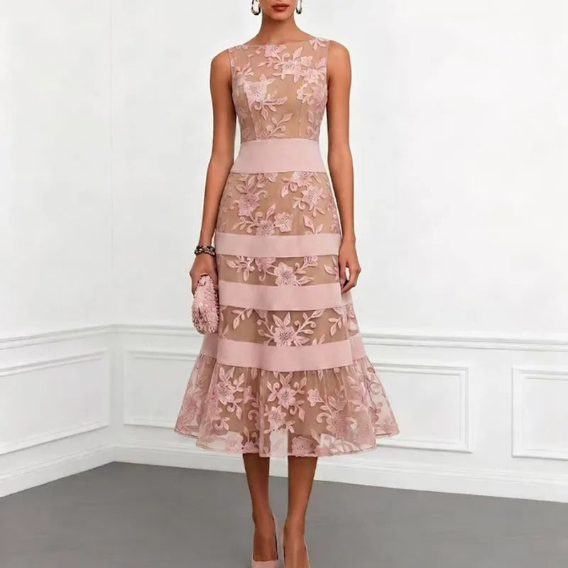 ODETTE | VESTITO MIDI IN TULLE RICAMATO FLOREALE
