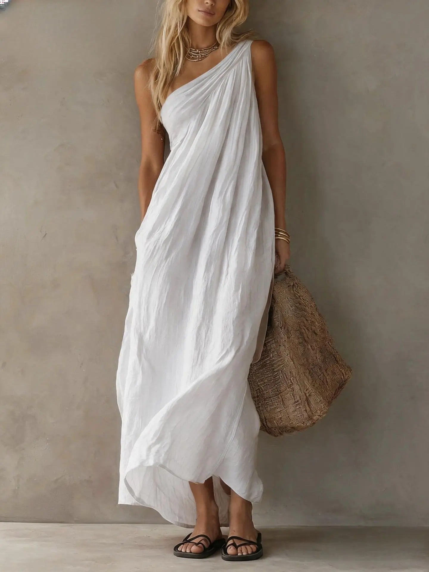 ADRIANA | VESTITO MAXI ASIMMETRICO EFFETTO LINO