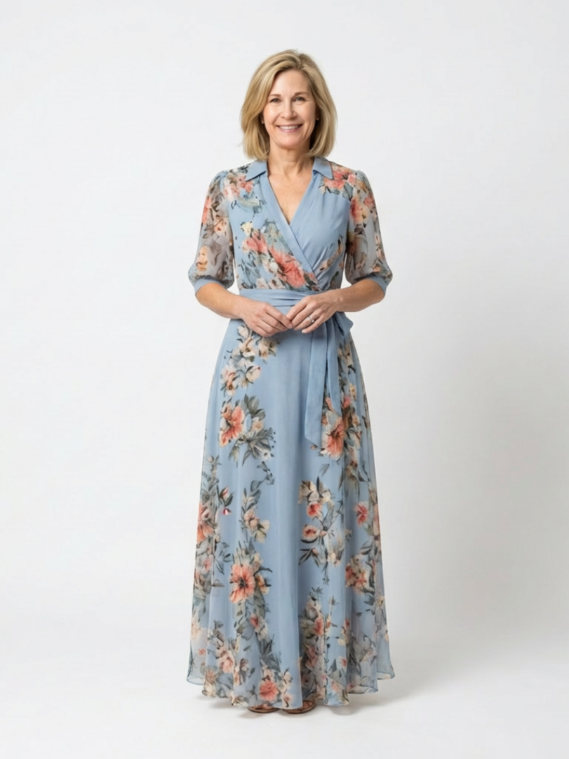 ELOWEN | FLORAL WRAP V NECK MAXI DRESS