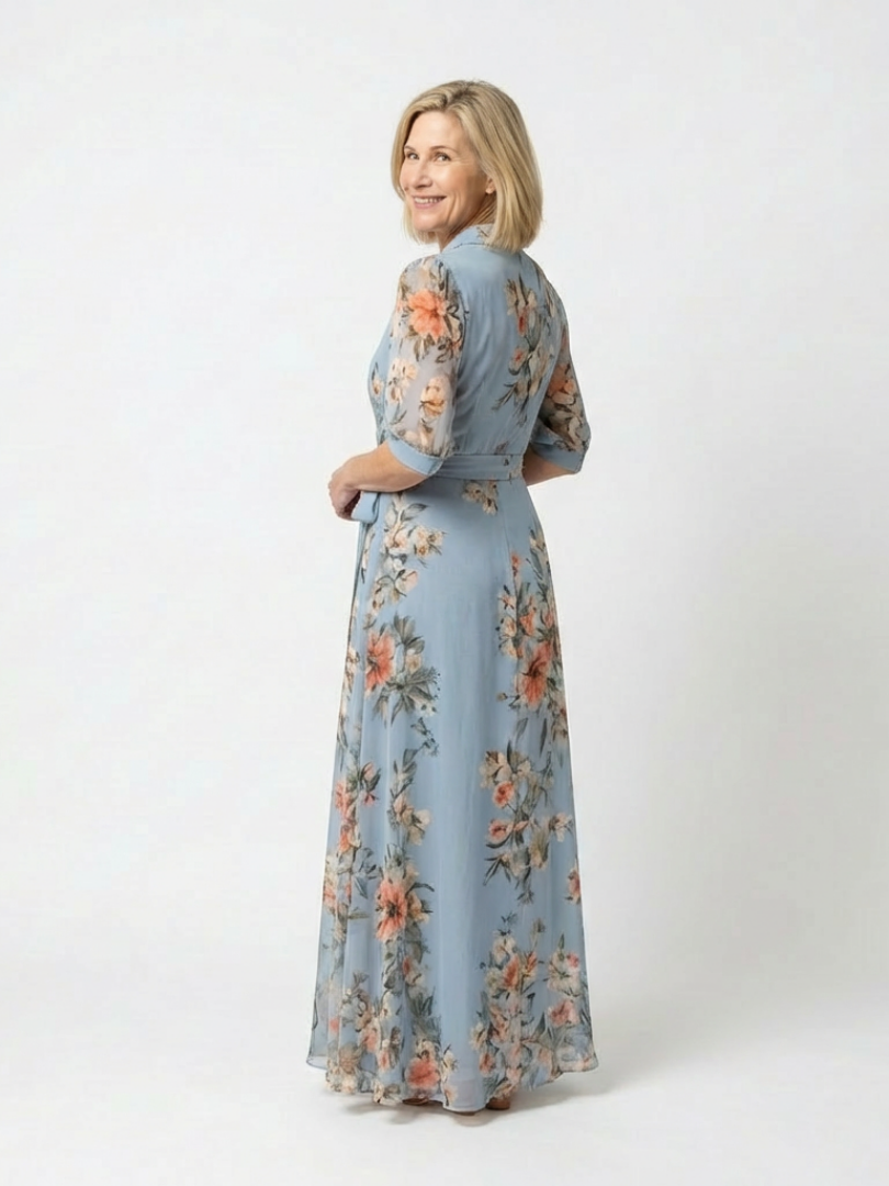 ELOWEN | FLORAL WRAP V NECK MAXI DRESS