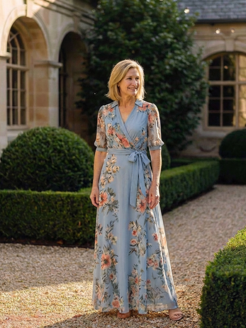 ELOWEN | FLORAL WRAP V NECK MAXI DRESS