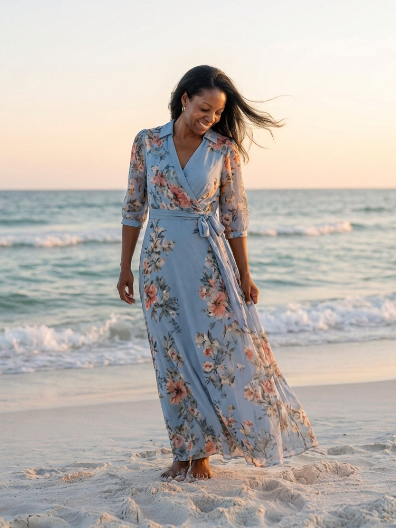 ELOWEN | FLORAL WRAP V NECK MAXI DRESS